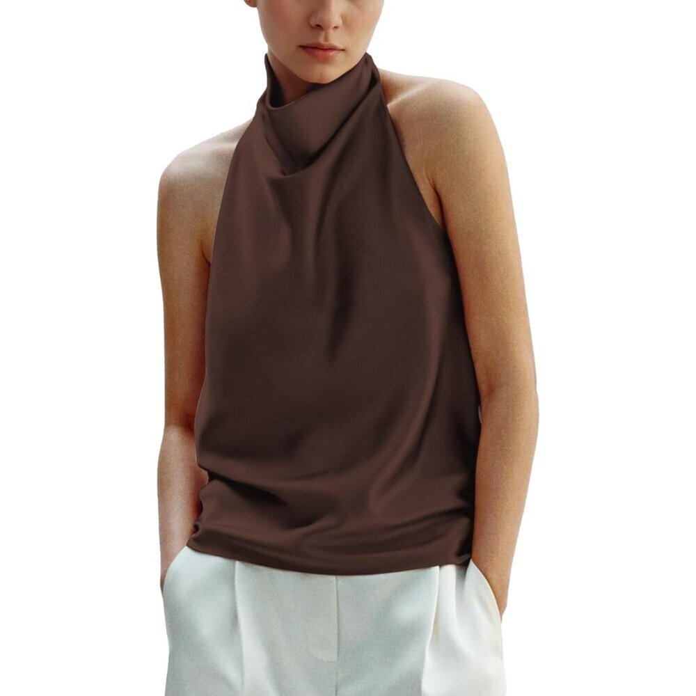 Women's Silk Satin Tank Top Large Backless Halter Sexy Summer Tops